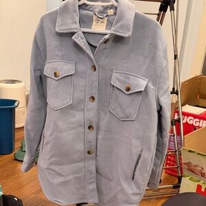 RD Style Collection Light Blue Button-Front shacket - medium, powder blue